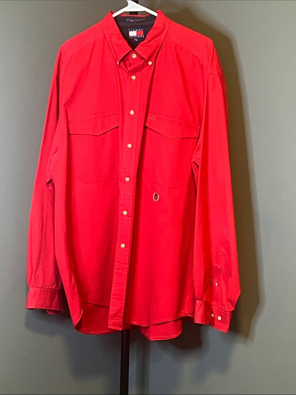 Tommy Hilfiger Red Long-Sleeve Button-Down Shirt